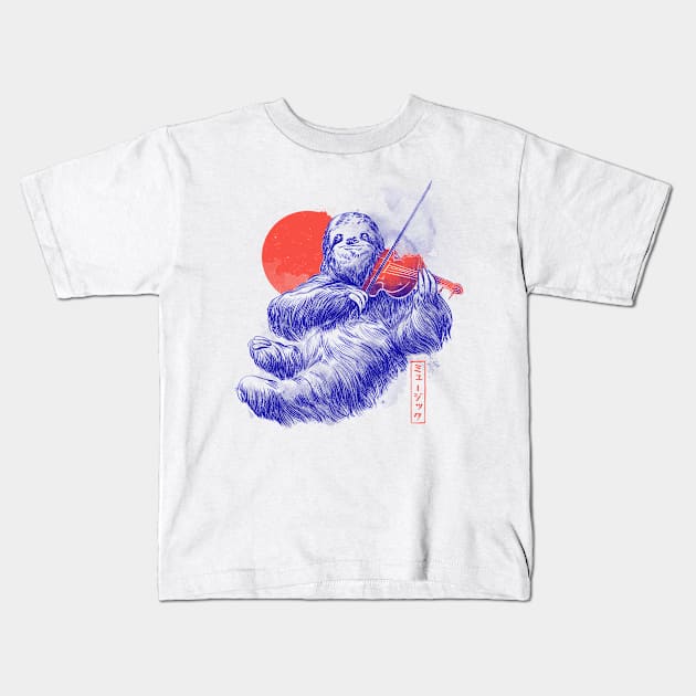 A Calm Song - Cute Musician Sloth Gift Kids T-Shirt by eduely